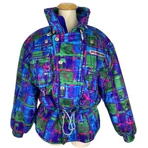 Phenix Ski Jacket Size M Womens Abstract Neon Pockets Retro Vintage Skiing